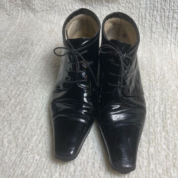 Adrienne Vittadini Leather Black Patent Lace-Up Boots SZ9M - Picture 2 of 12